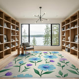 Cornflower Blue Floral Scatter Area Rug