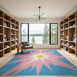 Vibrant Pink Blue Starburst Area Rug
