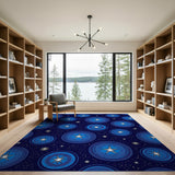 Navy Blue Starry Circles Geometric Area Rug