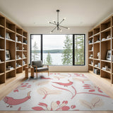 Whimsical Pink Crested Birds Blossoms Area Rug