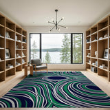 Green Navy Abstract Wave Area Rug