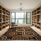 Tribal Hexagon Geometric Area Rug in Brown Tan