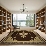 Ornate Gold Filigree Floral Brown Area Rug