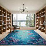Dreamy Pink Striped Fish Underwater Area Rug