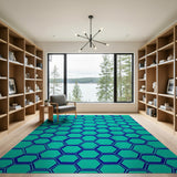 Geometric Modern Teal Hexagon Geometric Area Rug