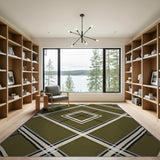 Olive Green Geometric Diamond Lattice Rug