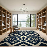 Blue and Teal Navy Blue Geometric Diamond Area Rug