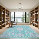 Floral Vintage Teal Floral Vintage Area Rug