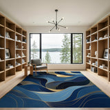 Abstract Blue Wave Gold Foil Area Rug