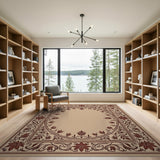 Traditional Persian Beige and Neutral Ornate Floral Border Beige Area Rug