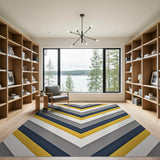 Bold Navy Yellow Chevron Stripe Area Rug