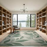 Green Green Leaf Geometric Area Rug