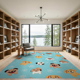 Playful Cartoon Puppies Flowers Area Rug