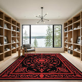 Red Black Traditional Persian Medallion Rug