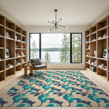 Geometric Modern Teal Abstract Wave Geometric Area Rug