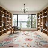 Blush Pink Bunny Floral Nursery Rug