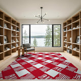 Bold Red White Diagonal Checkered Area Rug