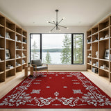 Red Persian Area Rug with Intricate White Floral Motifs