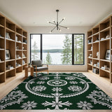 Ornate Green Snowflake Lace Area Rug