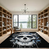 White Rose Crown Skull Area Rug