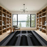 Grizzly Bear Silhouette Striped Area Rug