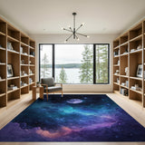 Mystical Night Sky Area Rug with Moon Stars Nebula