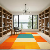 Color Block Geometric Teal and Orange Area Rug