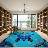 Sea Turtle Blue Teal Area Rug
