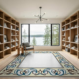 Ornate Blue Swirl Persian Border Area Rug