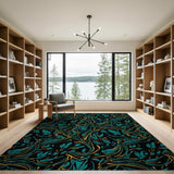 Teal Foliage Art Nouveau Area Rug
