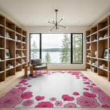 Pink Rose Cherry Blossom Floral Border Rug