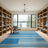 Blue Teal Horizontal Striped Geometric Area Rug