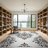 Grey Ornate Grey Floral Damask Area Rug