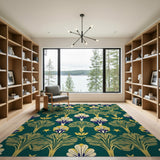 Art Deco Fan Leaf Star Area Rug