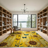 Sunflower Meadow Yellow Area Rug with Butterflies