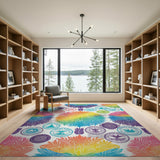 Rainbow Palm Leaf Burst Washable Area Rug