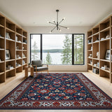 Blue and Teal Navy Blue Traditional Persian Floral Rug