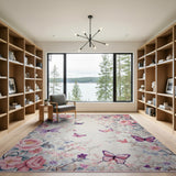 Vintage Pink Roses Butterflies Floral Area Rug
