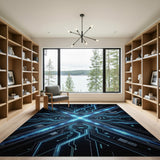 Futuristic Neon Blue Circuit Area Rug