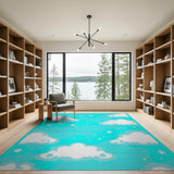 Dreamy Blue Sky Clouds Stars Kids Rug
