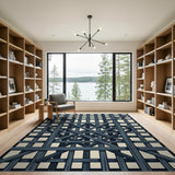 Navy Lattice Grid Area Rug