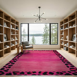 Boho Chic Pink Hot Pink Leopard Print Border Area Rug