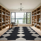 Black White Geometric Diamond Weave Rug