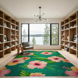Vibrant Pink Hibiscus Floral Floral Vintage Area Rug
