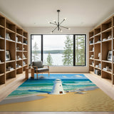 ODIKA Washable Coastal Lighthouse Scene Area Rug - Low Pile, Non-Slip, Pet & Kid Friendly