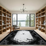 Ornate Gothic Bats Black White Area Rug