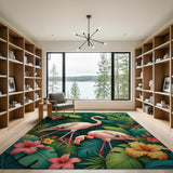 ODIKA Tropical Flamingo Washable Area Rug - Low Pile Non-Slip Indoor Carpet