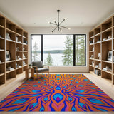 Vibrant Peacock Flame Abstract Area Rug