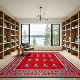 Red Feather Motif Tribal Area Rug