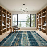Blue Teal Distressed Striped Area Rug